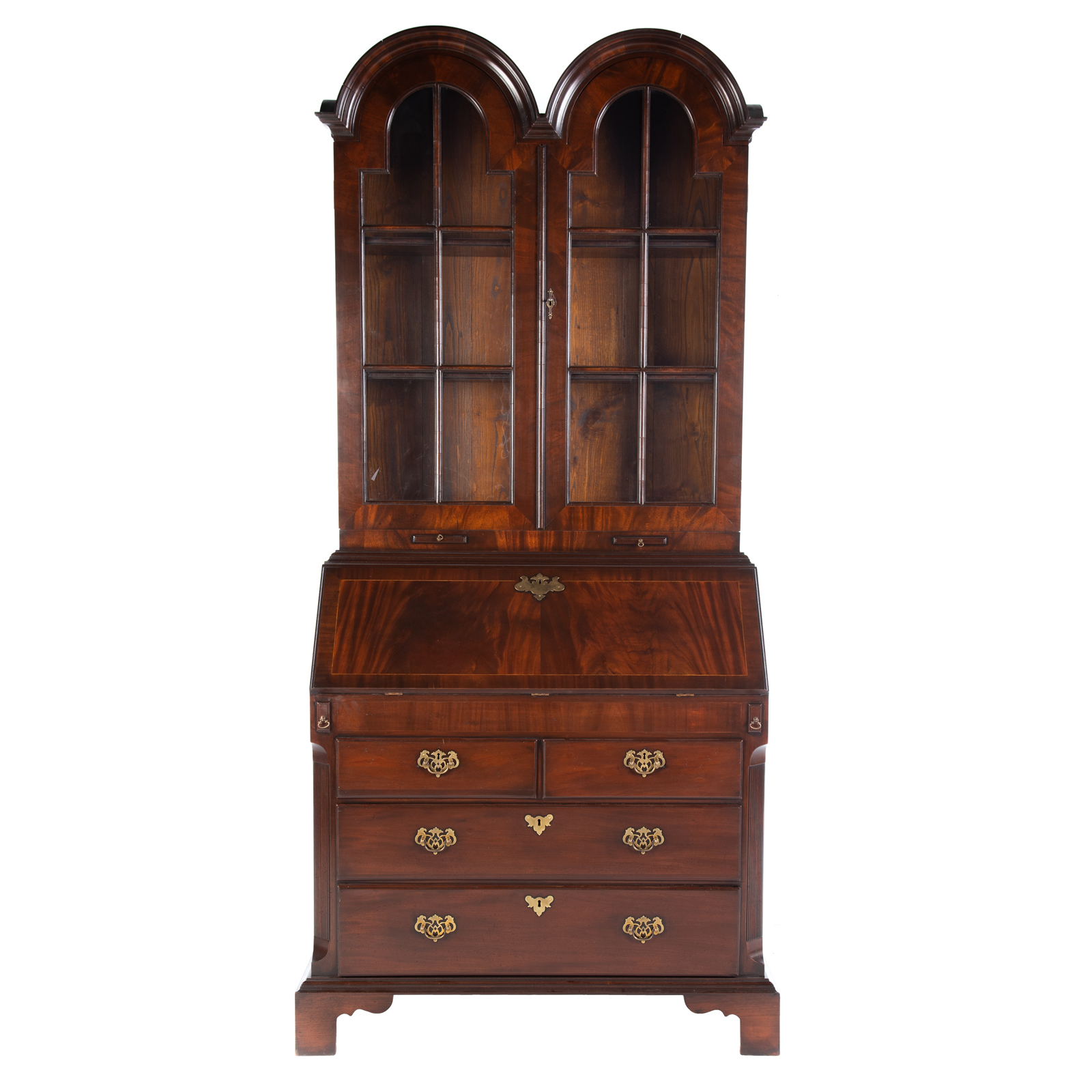 Appraisal: GEORGE III MAHOGANY SECRETARY DESK Upper case with double arch