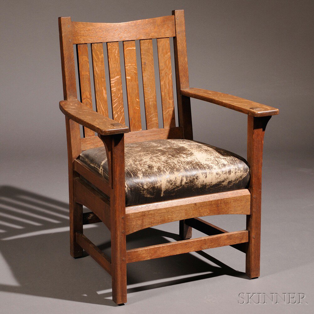 Appraisal: L J G Stickley Armchair Oak Fayetteville New York c