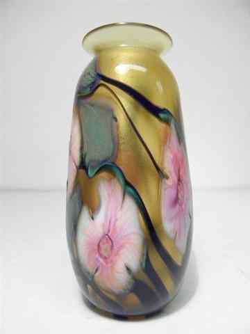 Appraisal: Charles Lotton floral art glass vase Signed on base ''Charles