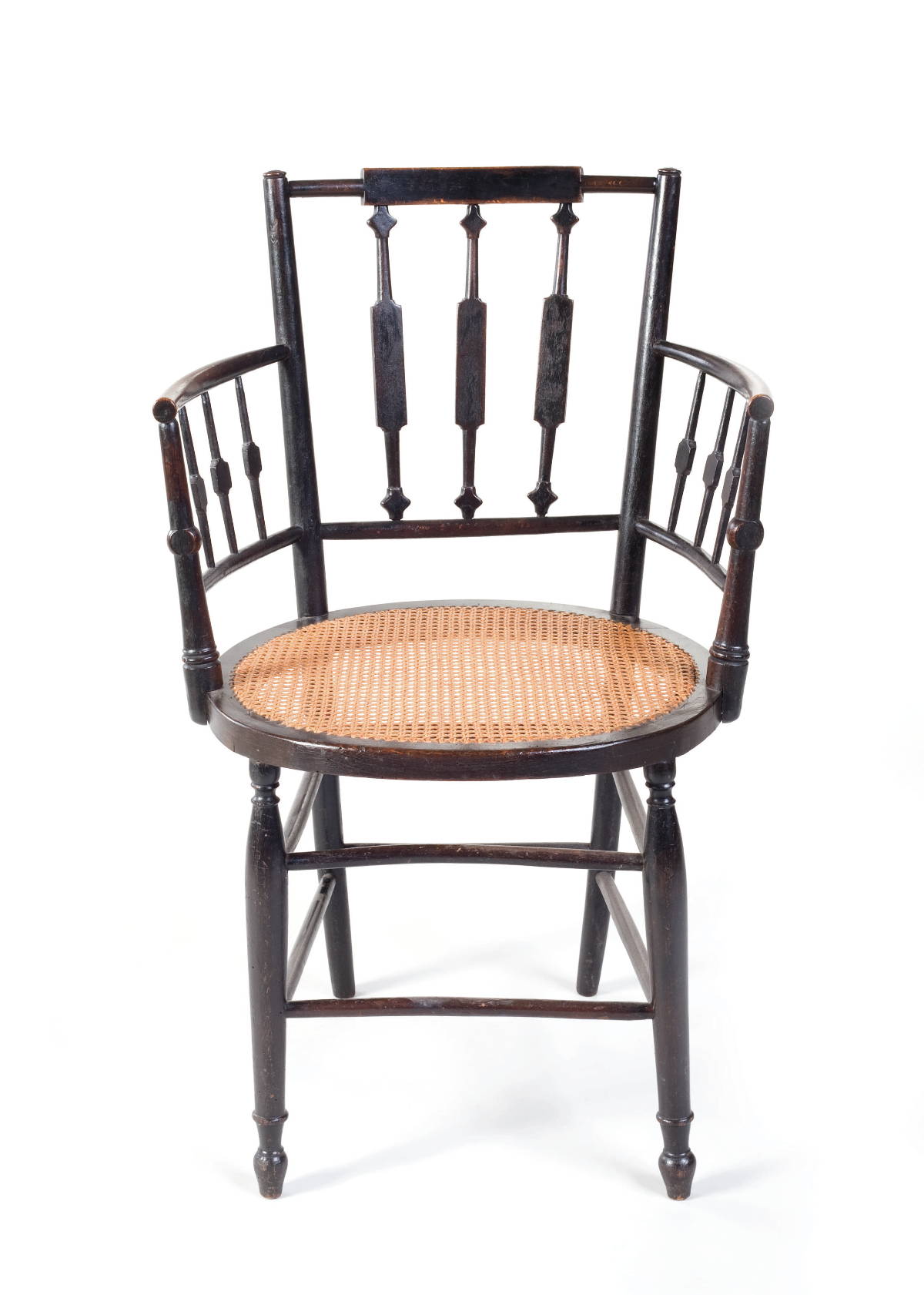 Appraisal: SHERATON FANCY BLACK PAINTED ARMCHAIR WITH CANE SEAT