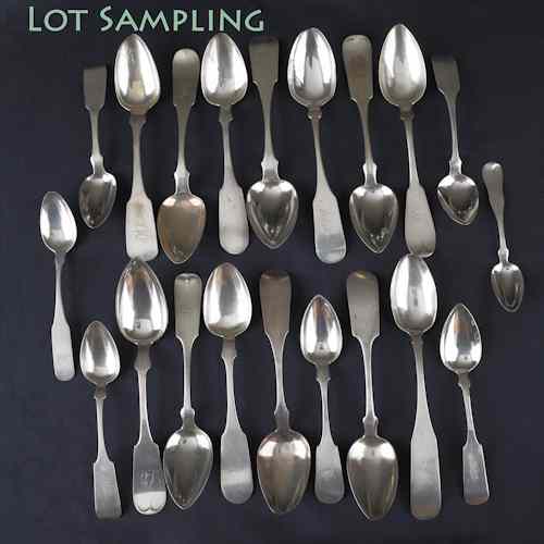 Appraisal: Large collection of coin silver spoons to include examples by