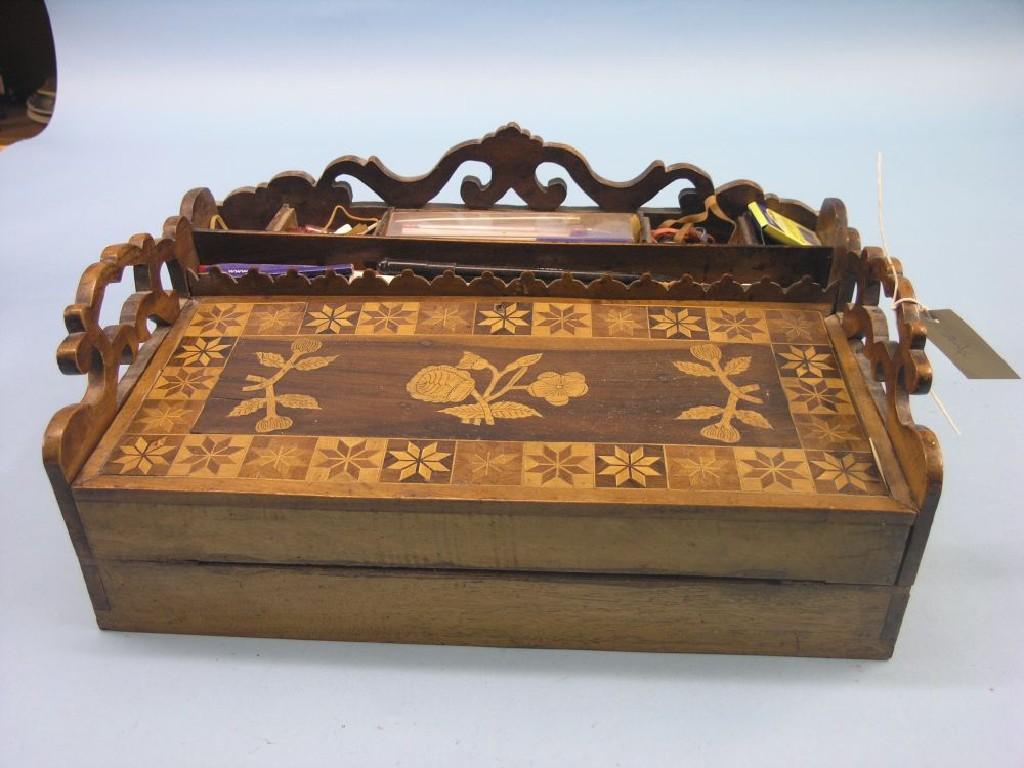 Appraisal: A mid Victorian inlaid stationery box with hinged marquetry cover