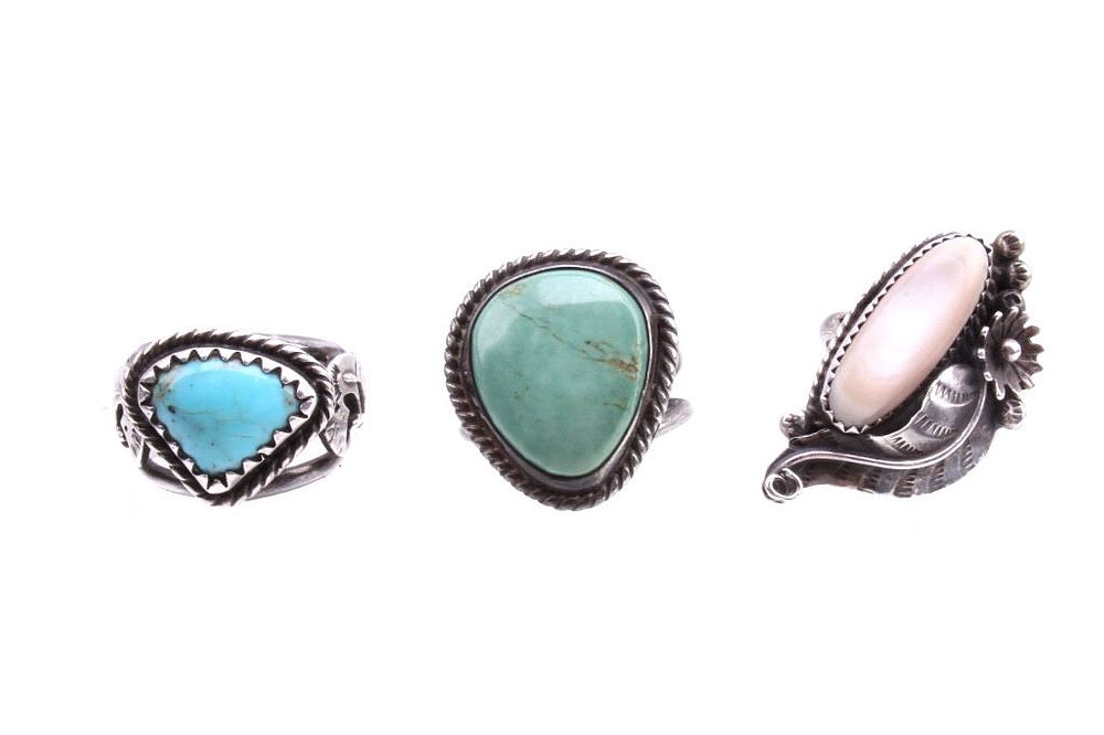 Appraisal: Navajo Sterling Turquoise Mother of Pearl Rings Included in this