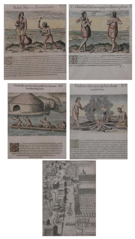 Appraisal: THEODORE DE BRY Flemish - FIVE PRINTS FROM GRAND VOYAGES