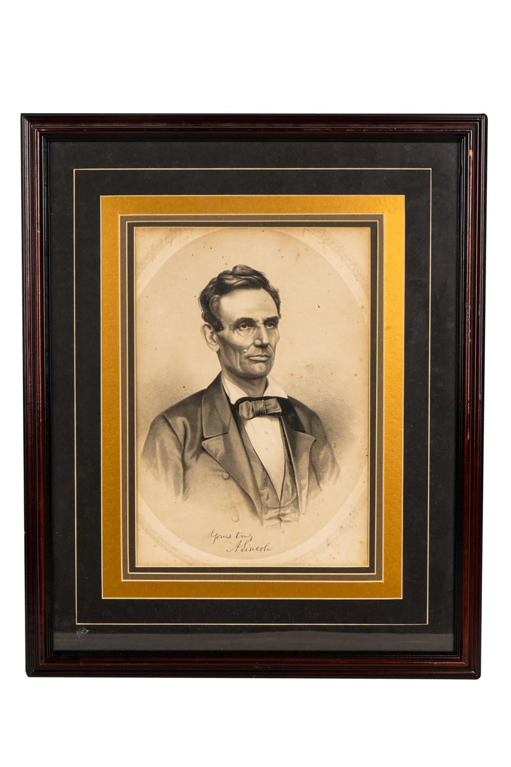 Appraisal: ABRAHAM LINCOLN ENGRAVINGprinted in engraving 'Yours truly A Lincoln' Condition