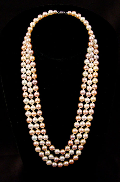 Appraisal: TRIPLE STRAND - mm MULTI-COLORED PEARL NECKLACE Triple strand of