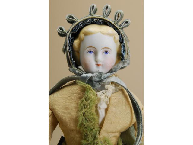 Appraisal: All Original Parian Lady with Bonnet Germany ca untinted bisque