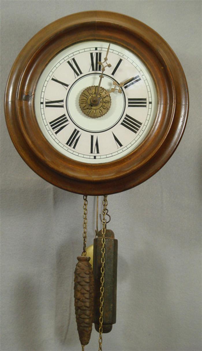 Appraisal: German wag on wall bar clock with alarm metal dial