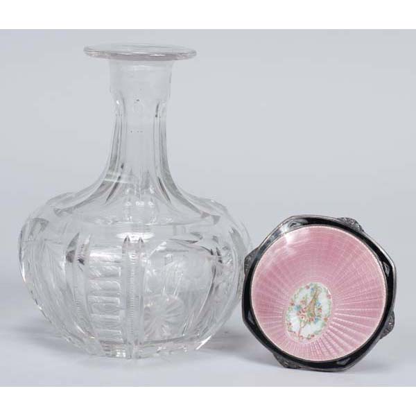 Appraisal: Cut crystal perfume Scent bottle with guilloche enamel sterling silver