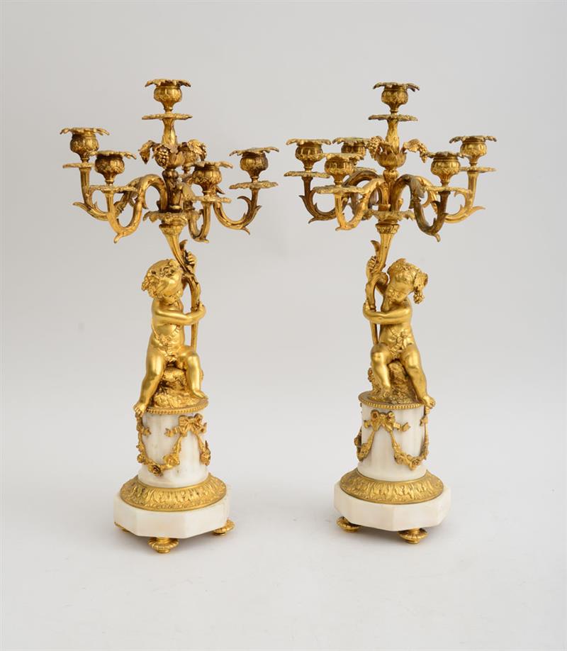 Appraisal: PAIR OF LOUIS XVI STYLE GILT-BRONZE AND WHITE MARBLE FIGURAL