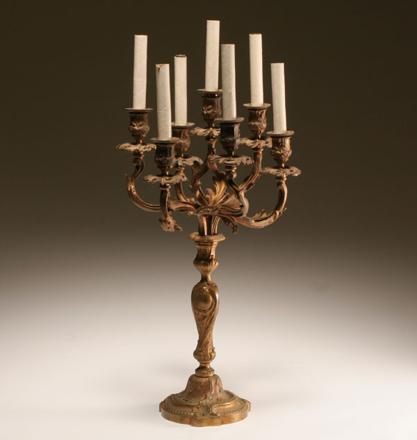 Appraisal: Gilt bronze seven light candelabrum lamp classical styling H Surface