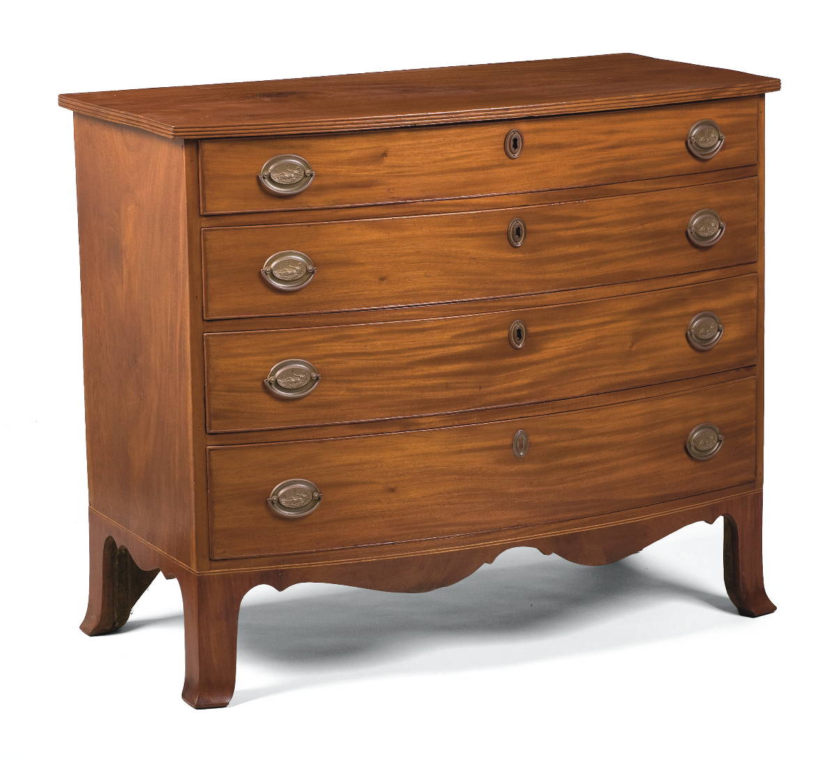 Appraisal: NEW ENGLAND HEPPLEWHITE INLAID MAHOGANY BOWFRONT CHEST OF DRAWERS Resting