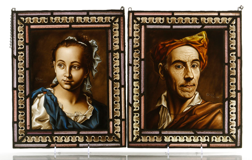 Appraisal: - Pr th C Viennese Portraits on Glass Pair of