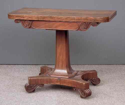 Appraisal: A William IV figured mahogany rectangular card table the red