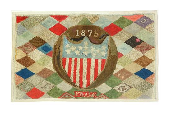 Appraisal: HOOKED RUG American ca wool on burlap Patriotic shield emblazoned