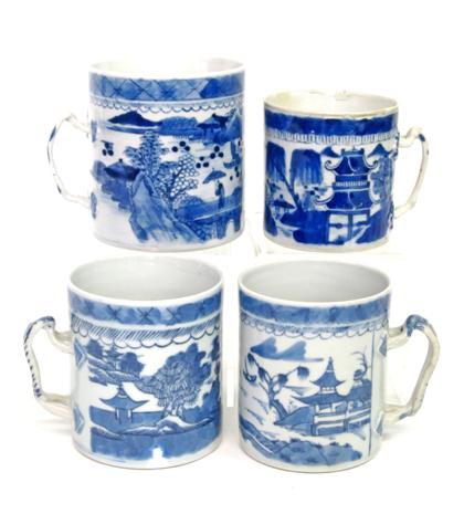 Appraisal: Four Chinese Export Porcelain Canton palette mugs th century