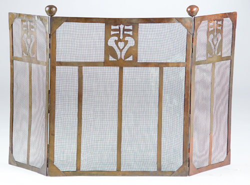 Appraisal: DIRK VAN ERP Hammered copper three-panel fire screen with cut-out