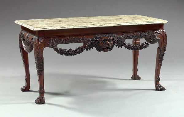 Appraisal: English Carved Mahogany and Marble-Top Table in the Early Georgian