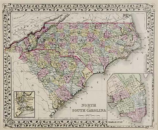 Appraisal: Map of North and South Carolina Mitchell circa colored print