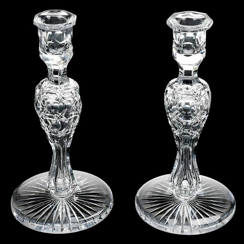 Appraisal: Pair Cut Glass Candlesticks by Pairpoint Savoy star cut bases