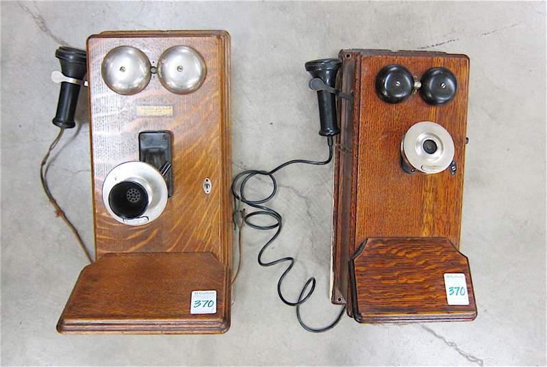 Appraisal: TWO ANTIQUE OAK CASED WALL TELEPHONES both by Western Electric