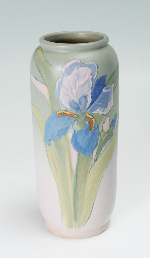 Appraisal: WELLER HUDSON IRIS VASE SIGNED HUNTER Cylindrical vase with iris