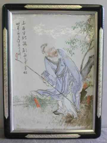 Appraisal: Signed Chinese Porcelain Plaque of a Traveler From an Elmhurst