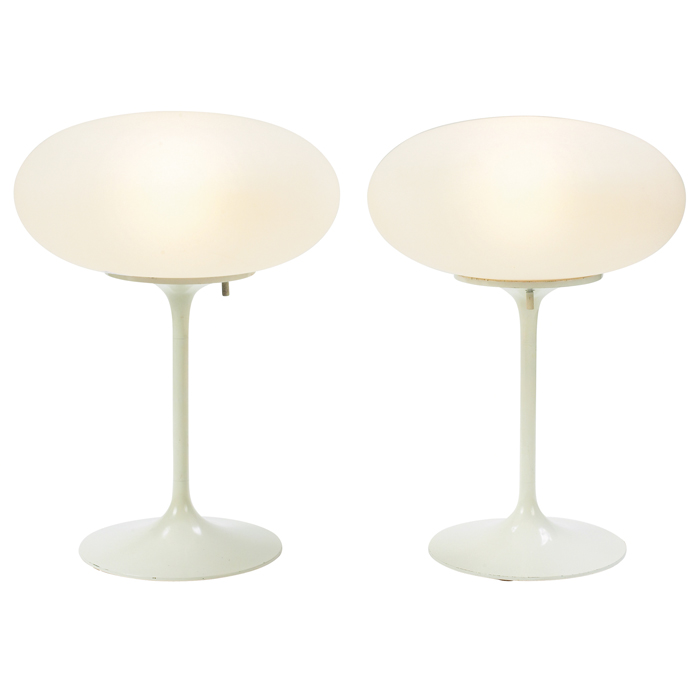 Appraisal: Stemlite table lamps pair white enameled alumimun bases with original