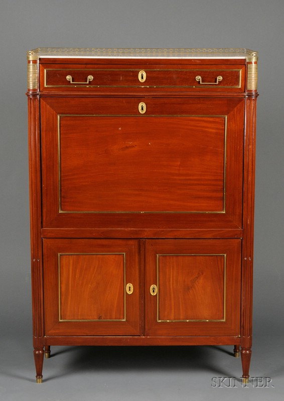 Appraisal: Louis XVI Brass-mounted and Marble-topped Mahogany Secretaire a Abattant c