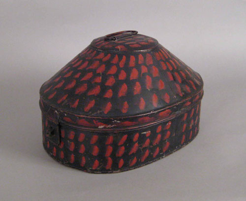 Appraisal: Tole decorated hatbox th c with red splotches on a