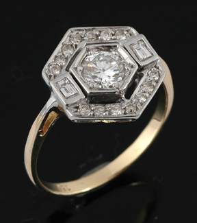 Appraisal: An Art Deco style diamond plaque ring The hexagonal pierced