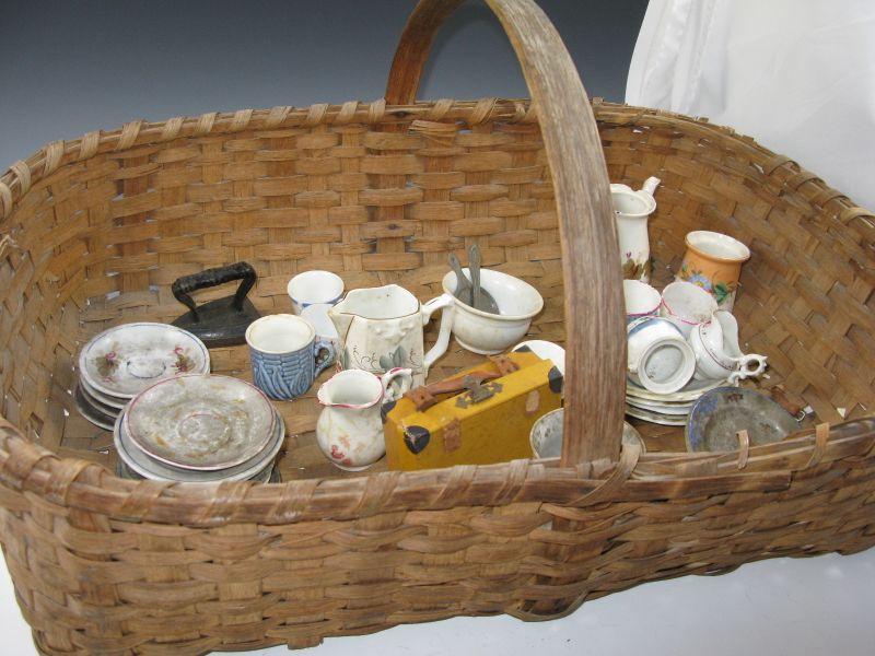 Appraisal: Basket Lot of Child's Toys including child size dinnerware etc