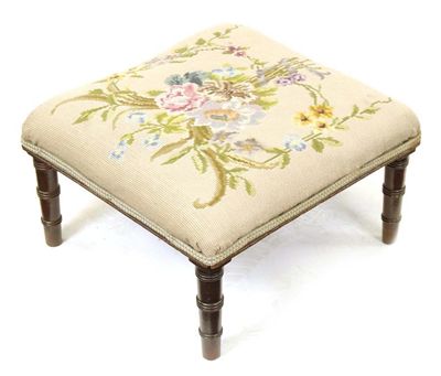 Appraisal: A th century stool the floral tapestry seat on ring