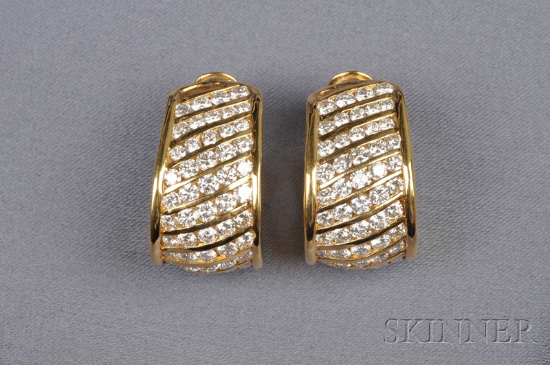 Appraisal: kt Gold and Diamond Earrings the half hoops set with