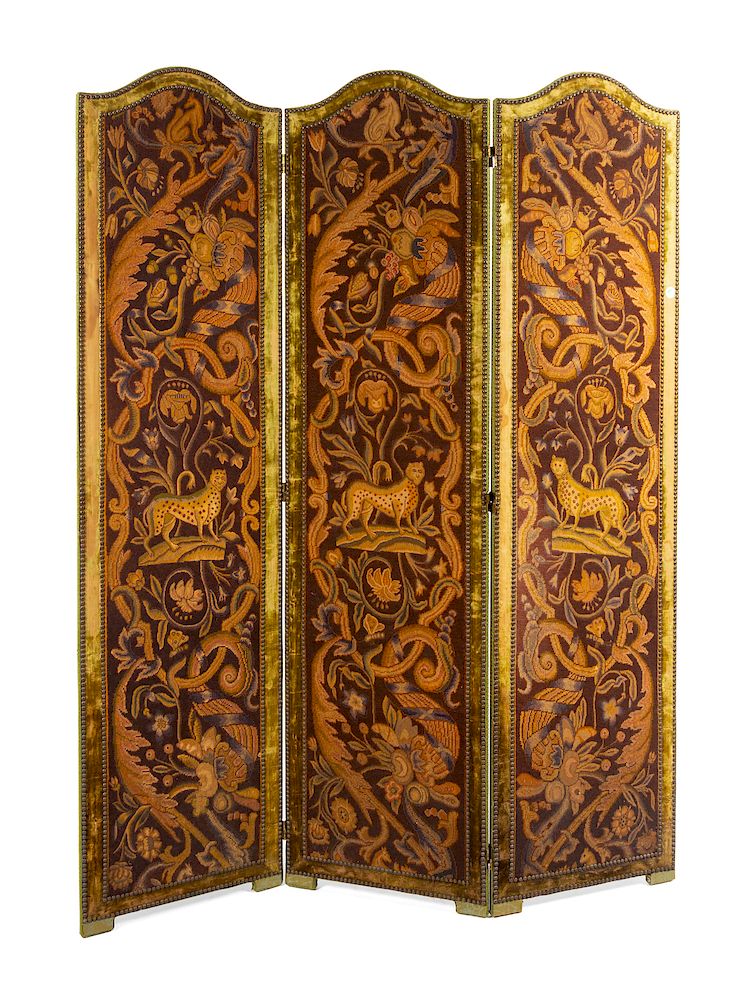 Appraisal: A Victorian Needlepoint Three-Panel Floor Screen A Victorian Needlepoint Three-Panel