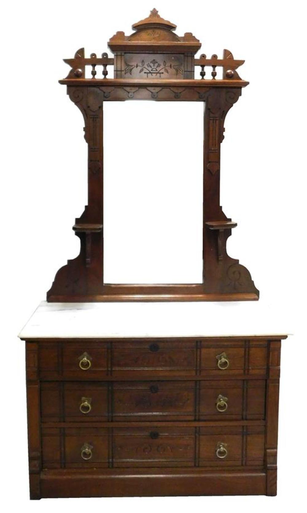 Appraisal: Eastlake dresser and attached mirror late th C walnut and