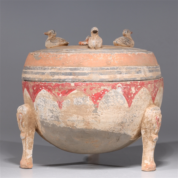 Appraisal: Chinese early style ceramic tripod censer with ducks to cover