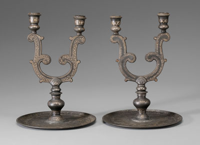 Appraisal: Pair Bidriware Candelabra India th or th century two-socket lyre