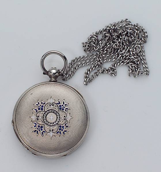 Appraisal: An enamel and silver pocket watch