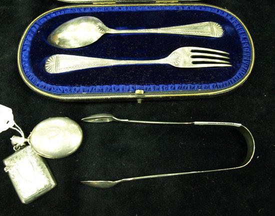 Appraisal: A cased christening set comprising spoon and fork Sheffield together