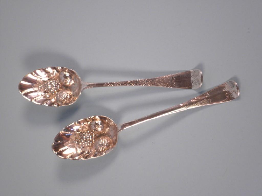 Appraisal: Two similar George III dessert spoons each with later embossed