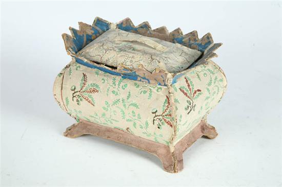 Appraisal: WALLPAPER TRINKET BOX American nd quarter- th century pasteboard and