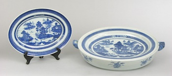 Appraisal: A Chinese Porcelain Blue White Hot Water Dish and an