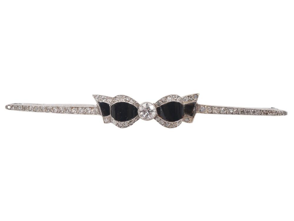 Appraisal: ART DECO DIAMOND ONYX K WG BAR PINArt Deco K