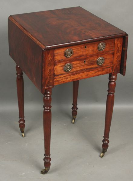 Appraisal: Circa North Shore two-drawer drop-leaf work table pine and maple