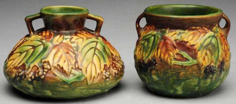 Appraisal: Lot of Blackberry Handled Vases Includes one four-inch jardiniere and