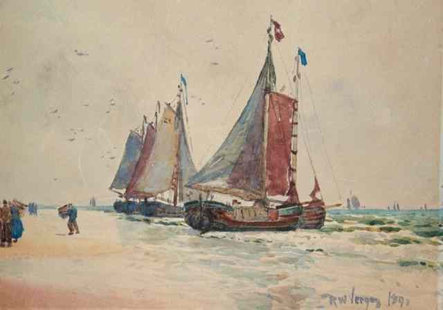 Appraisal: R W VERGEYSailing vessels at low tide signed and dated