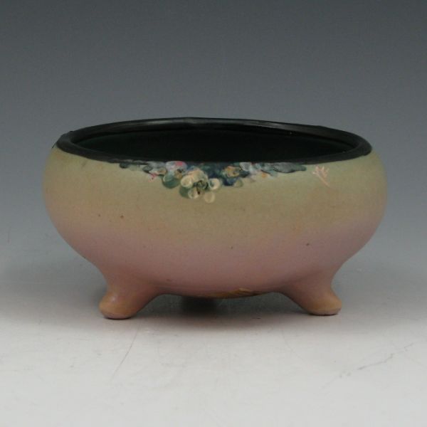 Appraisal: Unusual Weller Hudson footed bowl with slip-decorated floral design and