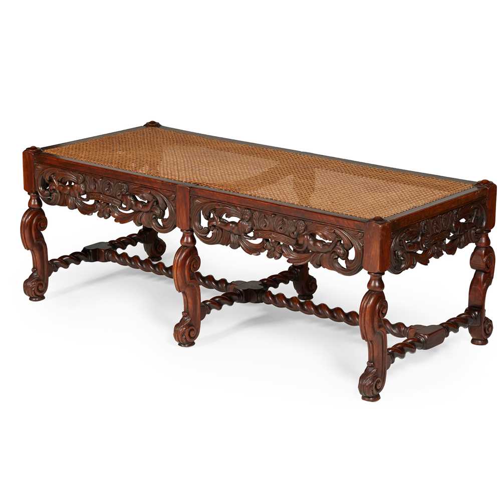 Appraisal: WILLIAM AND MARY STYLE WALNUT BENCH TH CENTURY the caned