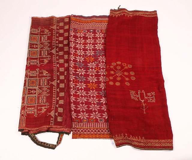 Appraisal: A GROUP OF THREE INDIAN RAJASTHAN WOOLLEN SHAWLS with stylistic